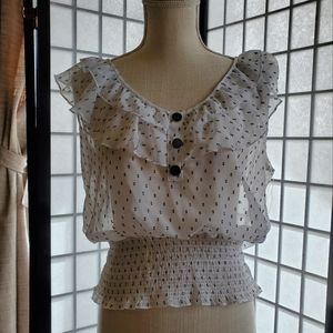 White and Black Dots Sheer Top